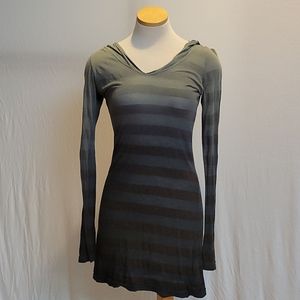 Hard tail long sleeve hooded tee. Metallic thread